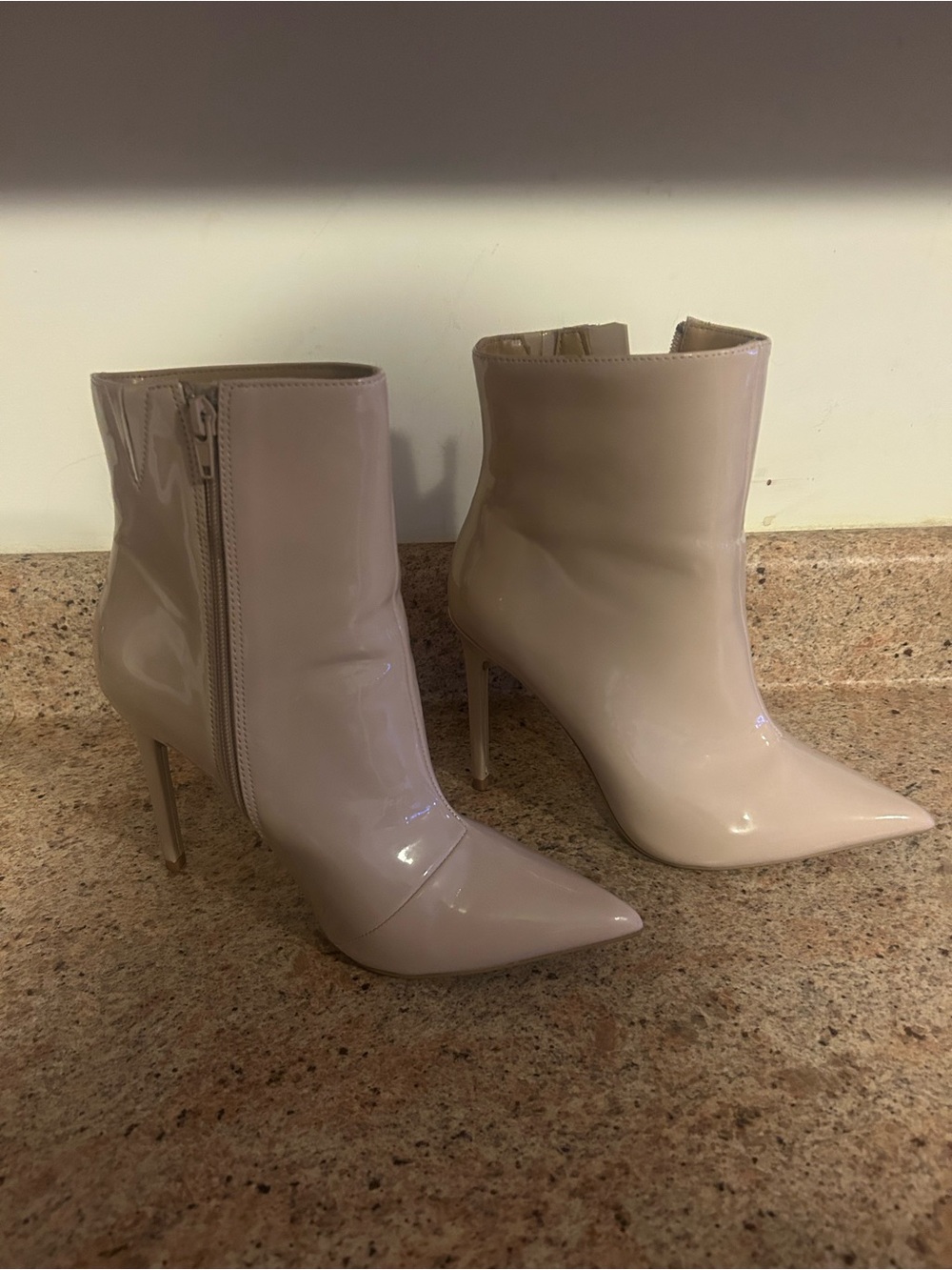 Express Women's Nude Patent Pointed-Toe Stiletto Ankle Boots